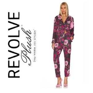 NWT- PLUSH x Revolve Silky Green & Pink Floral Pajama Set